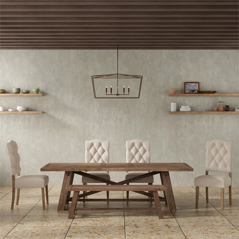 Pemberly Row Set of 2 Parson Chairs in Acacia Wood with Weathered Finish