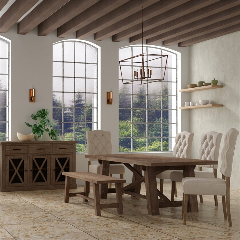 Pemberly Row Set of 2 Parson Chairs in Acacia Wood with Weathered Finish
