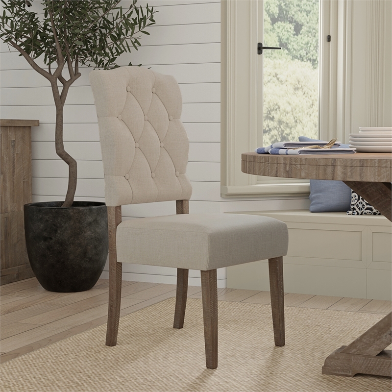 Pemberly Row Set of 2 Parson Chairs in Acacia Wood with Weathered Finish