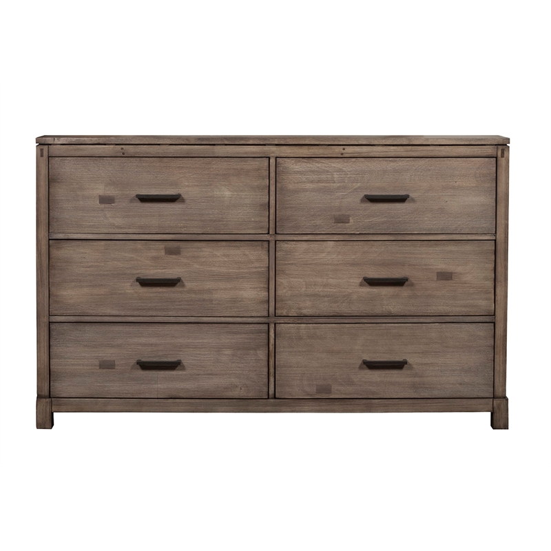 Pemberly Row 6 Drawer Mahogany Dresser in Weathered Grey Finish