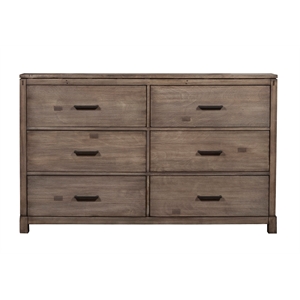 Pemberly Row 6 Drawer Mahogany Dresser in Weathered Grey Finish