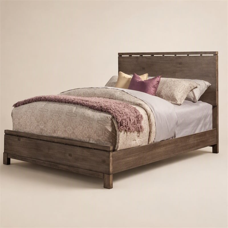 Pemberly Row Standard King Panel Bed in Weathered Grey Finish