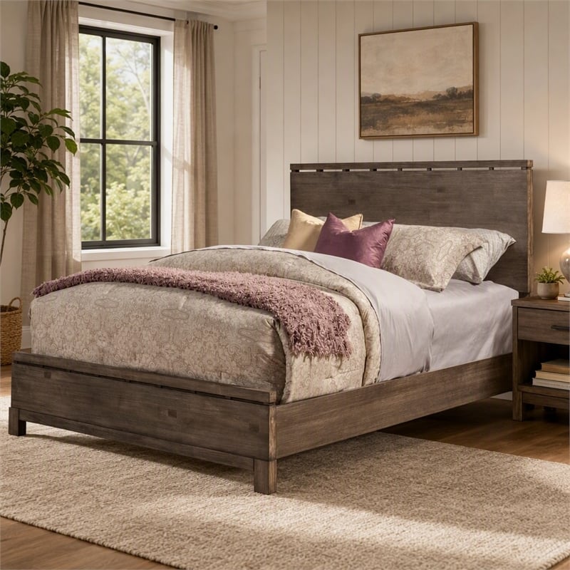 Pemberly Row Standard King Panel Bed in Weathered Grey Finish