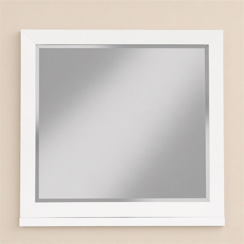 Pemberly Row Wood Bedroom Mirror in Classic White Finish