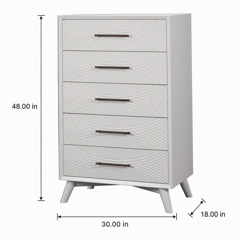 Pemberly Row 5 Drawer Wood Chest in White Finish