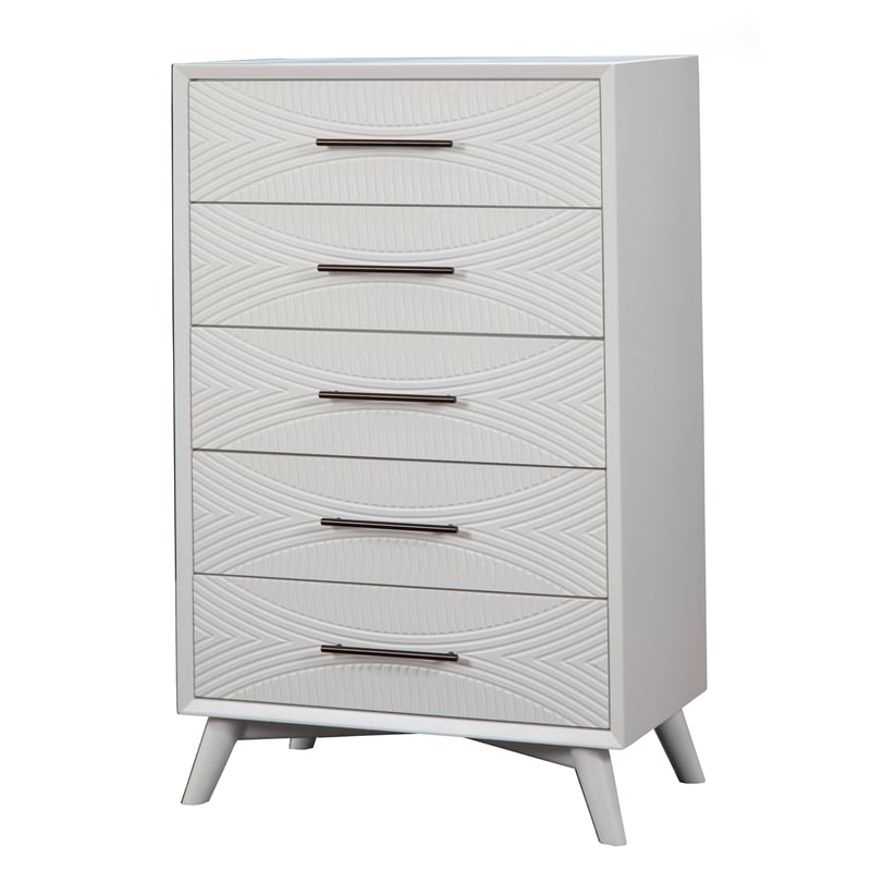 Pemberly Row 5 Drawer Wood Chest in White Finish