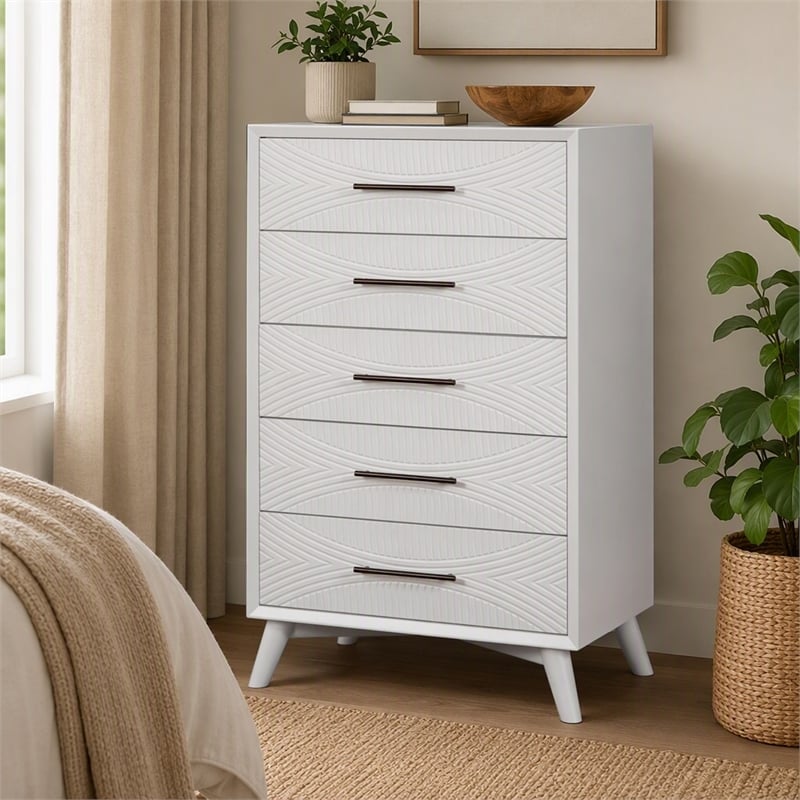 Pemberly Row 5 Drawer Wood Chest in White Finish