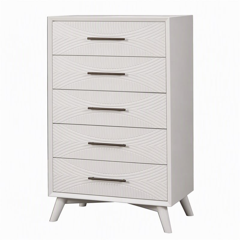 Pemberly Row 5 Drawer Wood Chest in White Finish
