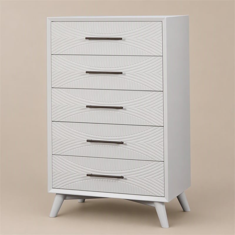 Pemberly Row 5 Drawer Wood Chest in White Finish