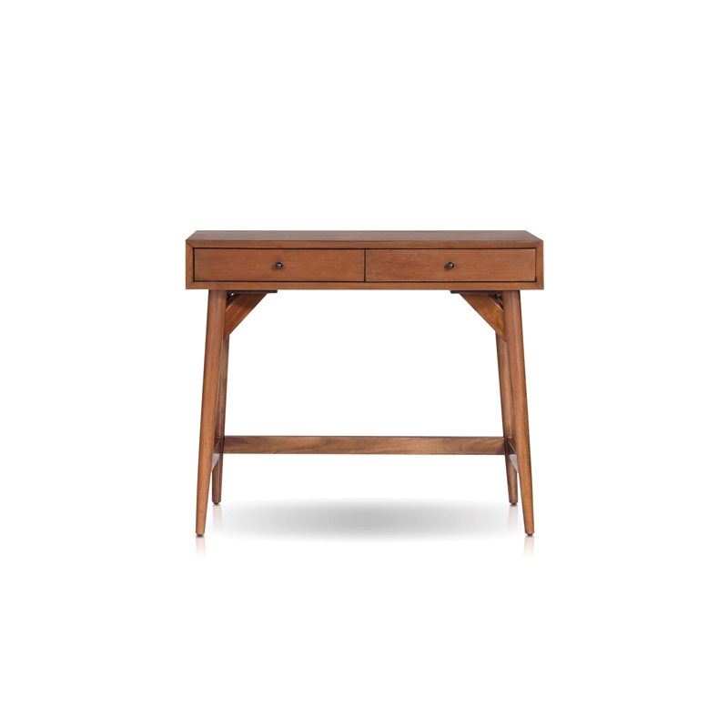 Pemberly Row Mini Writing Desk in Chestnut Brown with Felt-Lined Drawers