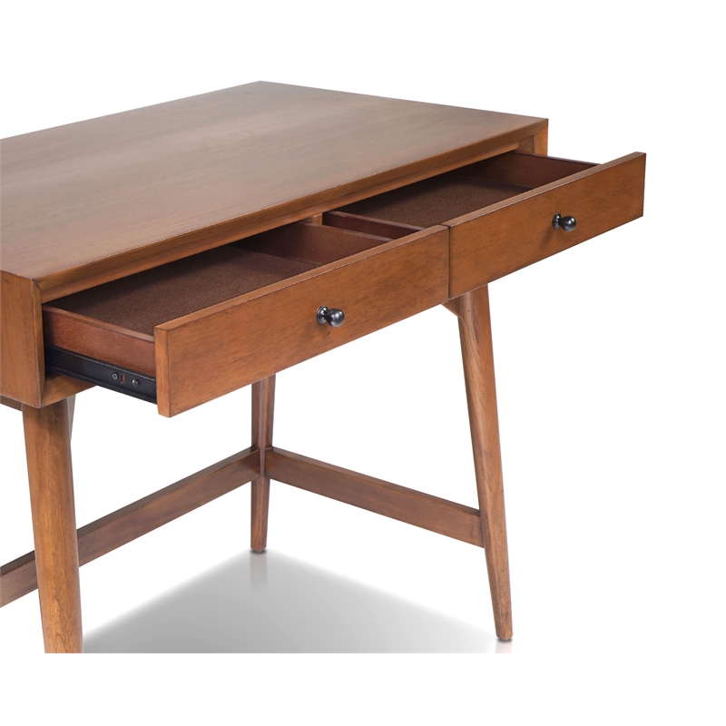 Pemberly Row Mini Writing Desk in Chestnut Brown with Felt-Lined Drawers