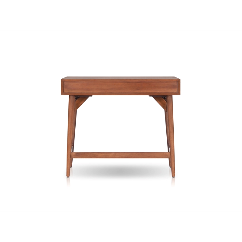 Pemberly Row Mini Writing Desk in Chestnut Brown with Felt-Lined Drawers