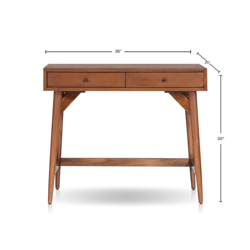 Pemberly Row Mini Writing Desk in Chestnut Brown with Felt-Lined Drawers