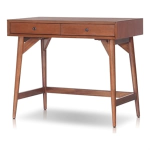 Pemberly Row Mini Writing Desk in Chestnut Brown with Felt-Lined Drawers