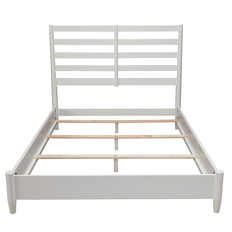 Pemberly Row Full Wood Bed with Slat Back Headboard in White