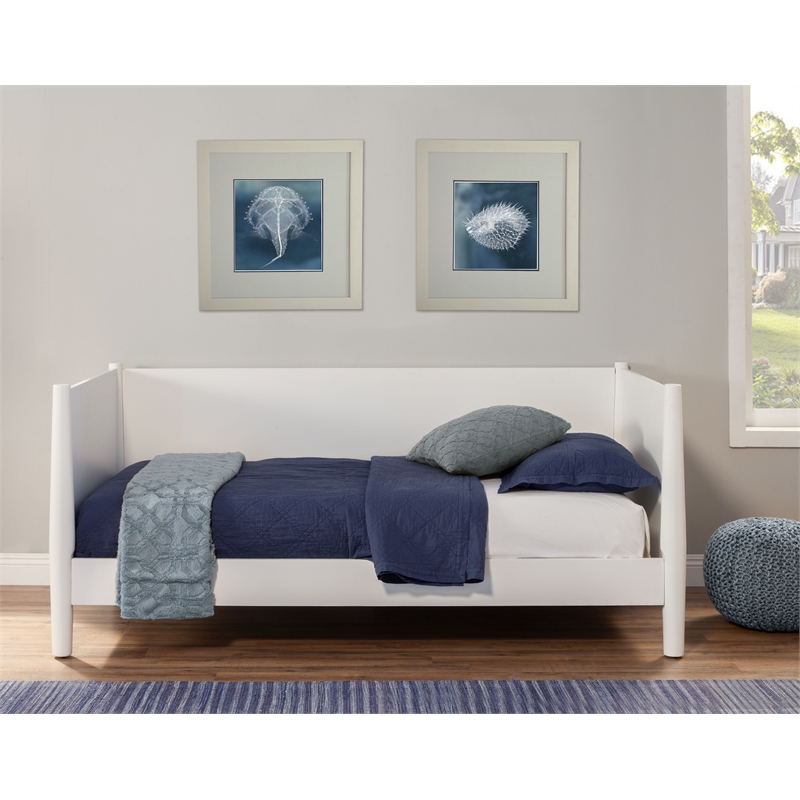 Pemberly Row Mid Century Twin Size Day Bed in White Finish