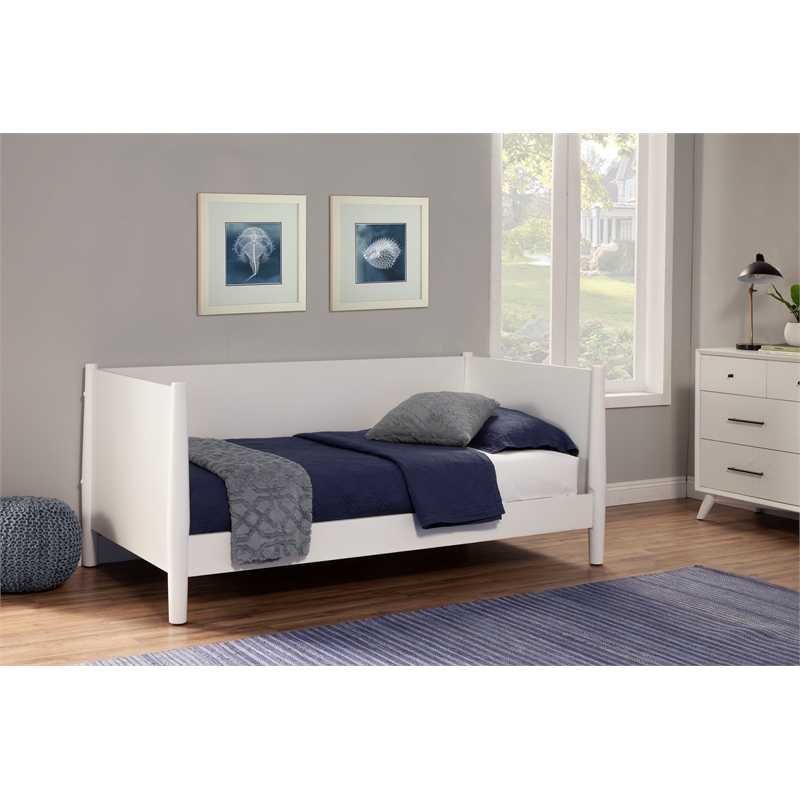 Pemberly Row Mid Century Twin Size Day Bed in White Finish