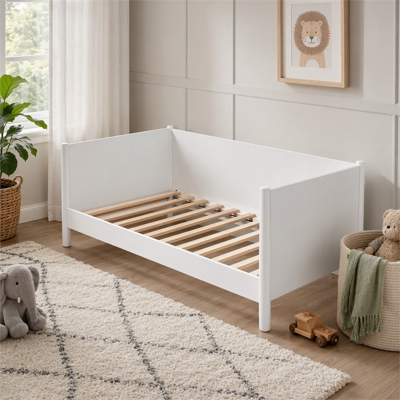Pemberly Row Mid Century Twin Size Day Bed in White Finish