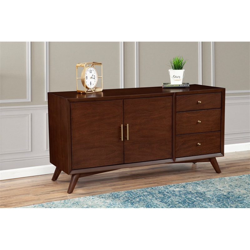 Pemberly Row Wood 3-Drawer Sideboard in Walnut Finish with Mahogany