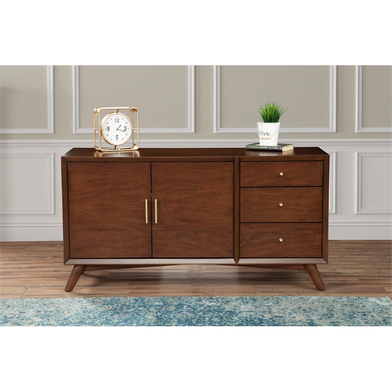 Pemberly Row Wood 3-Drawer Sideboard in Walnut Finish with Mahogany