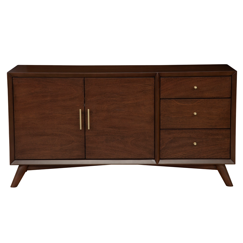 Pemberly Row Wood 3-Drawer Sideboard in Walnut Finish with Mahogany