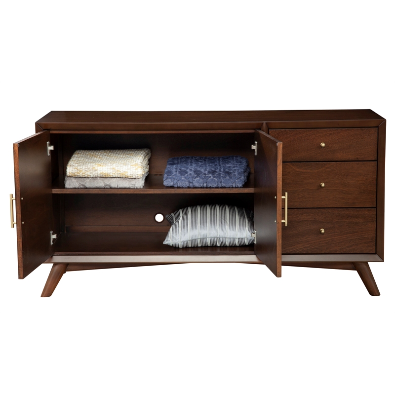 Pemberly Row Wood 3-Drawer Sideboard in Walnut Finish with Mahogany