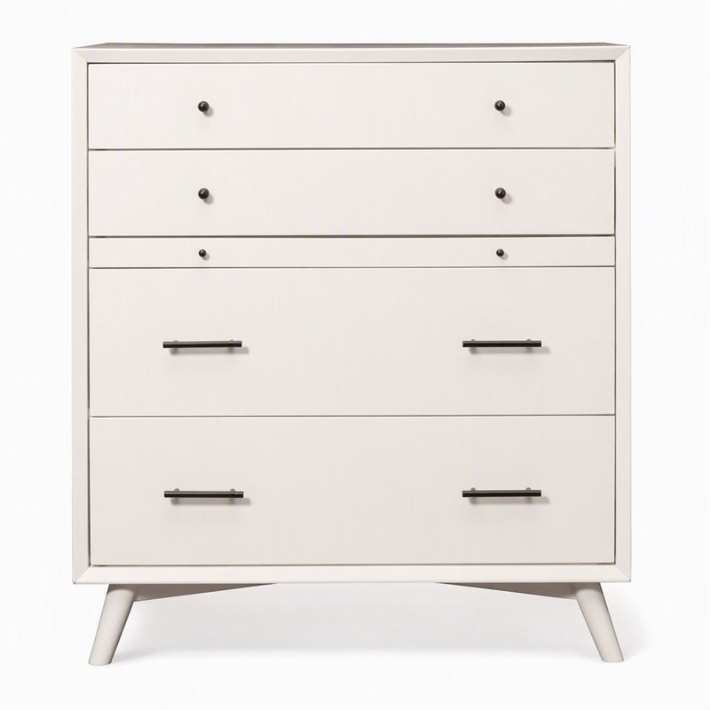 Pemberly Row Mid Century Modern 4 Drawer Chest in White Mahogany