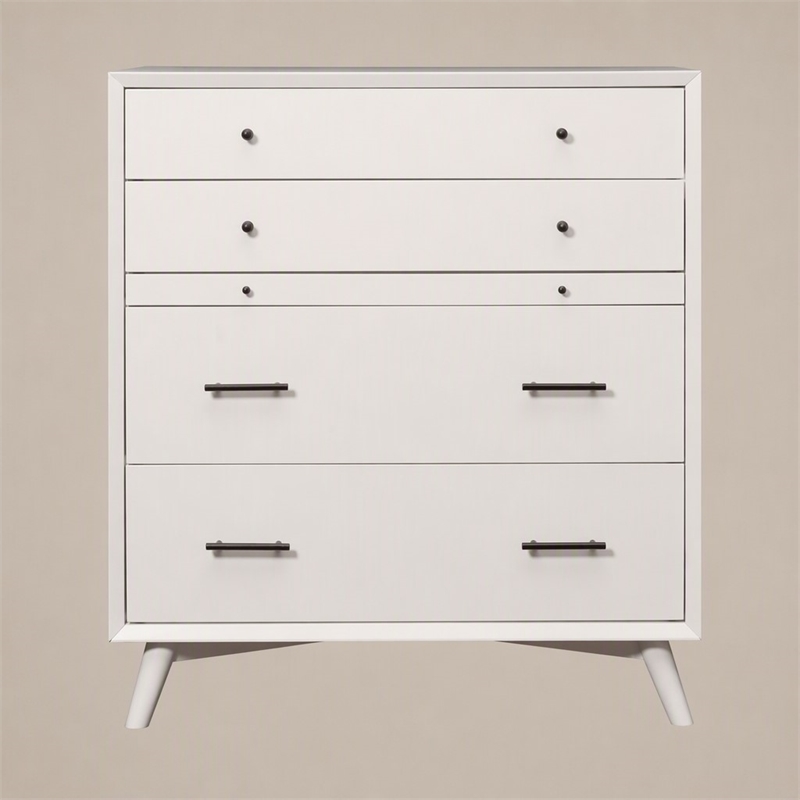 Pemberly Row Mid Century Modern 4 Drawer Chest in White Mahogany