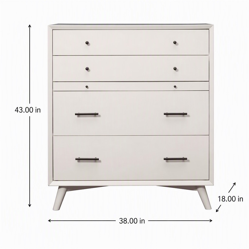 Pemberly Row Mid Century Modern 4 Drawer Chest in White Mahogany