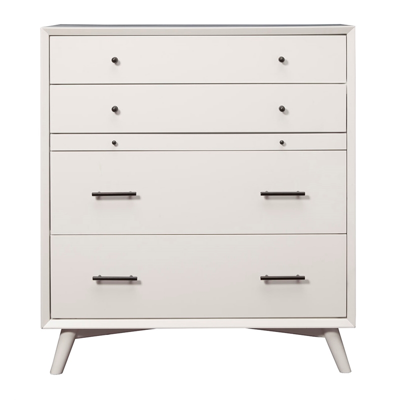 Pemberly Row Mid Century Modern 4 Drawer Chest in White Mahogany