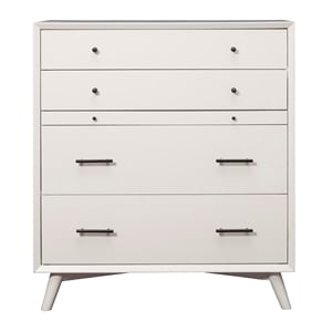 Pemberly Row Mid Century Modern 4 Drawer Chest in White Mahogany