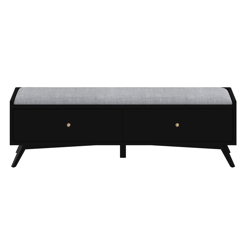 Pemberly Row Mahogany Wood Bench in Black Finish with Felt-Lined Drawer