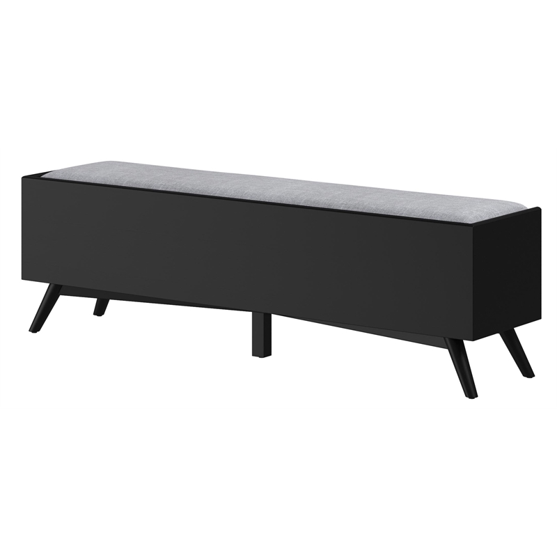 Pemberly Row Mahogany Wood Bench in Black Finish with Felt-Lined Drawer