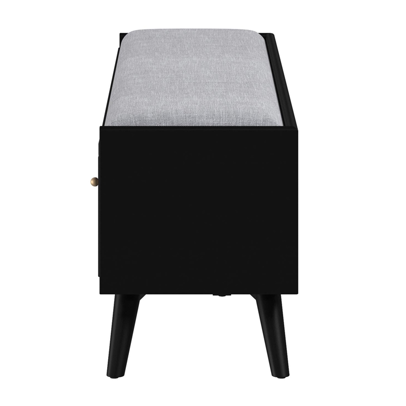 Pemberly Row Mahogany Wood Bench in Black Finish with Felt-Lined Drawer