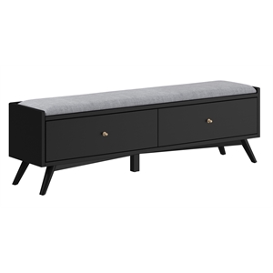 Pemberly Row Mahogany Wood Bench in Black Finish with Felt-Lined Drawer