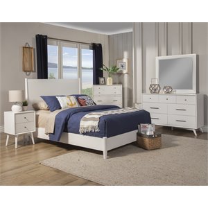 Pemberly Row Mid Century Modern King Panel Bed in White Wood Finish