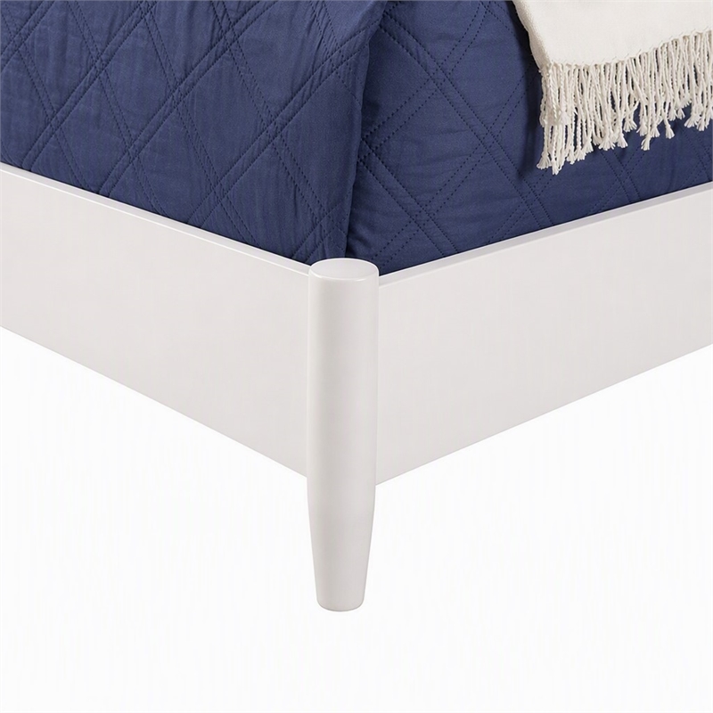 Pemberly Row Mid Century Modern King Panel Bed in White Wood Finish