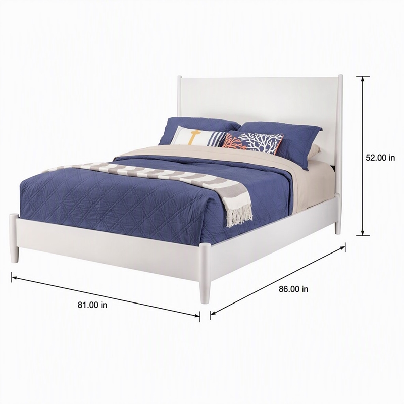 Pemberly Row Mid Century Modern King Panel Bed in White Wood Finish