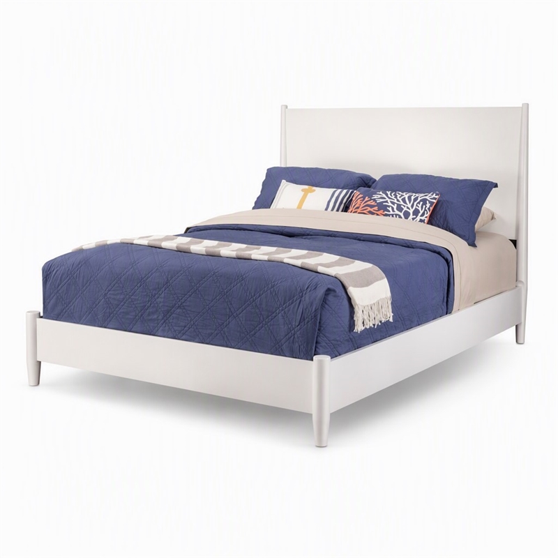 Pemberly Row Mid Century Modern King Panel Bed in White Wood Finish