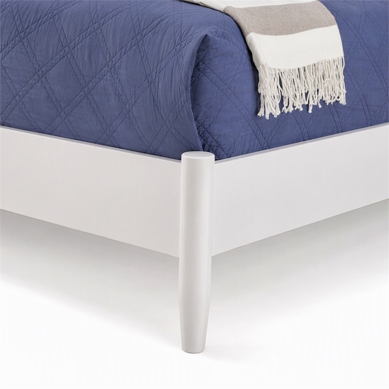 Pemberly Row Mid Century Modern Queen Panel Bed in White Wood Finish