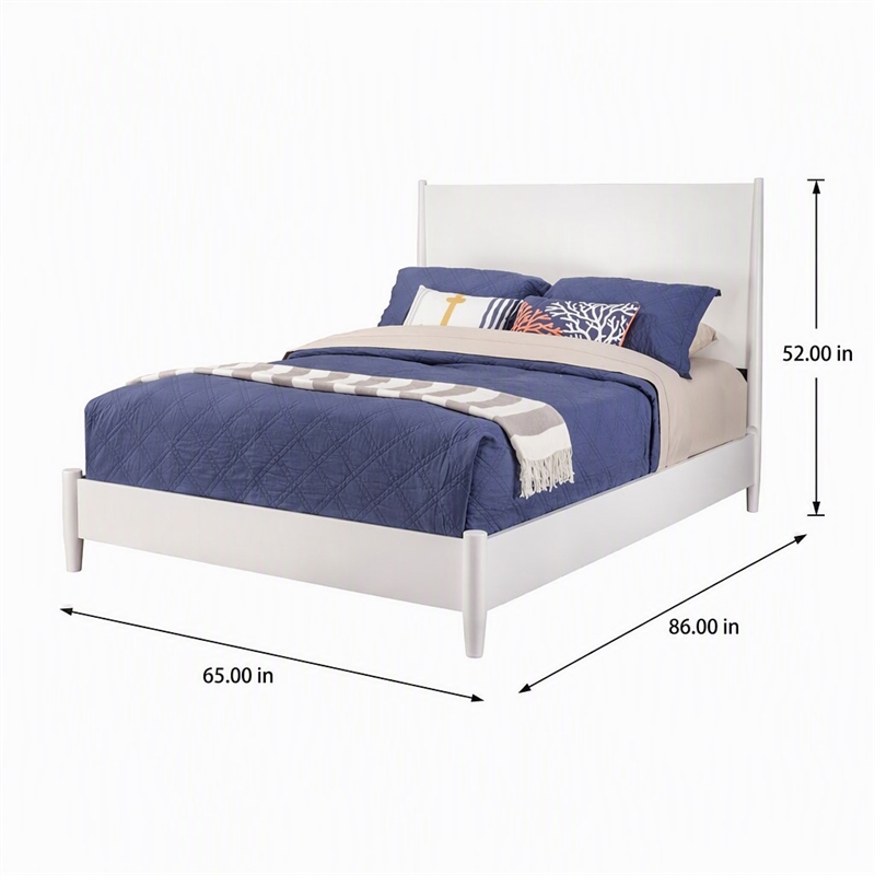 Pemberly Row Mid Century Modern Queen Panel Bed in White Wood Finish