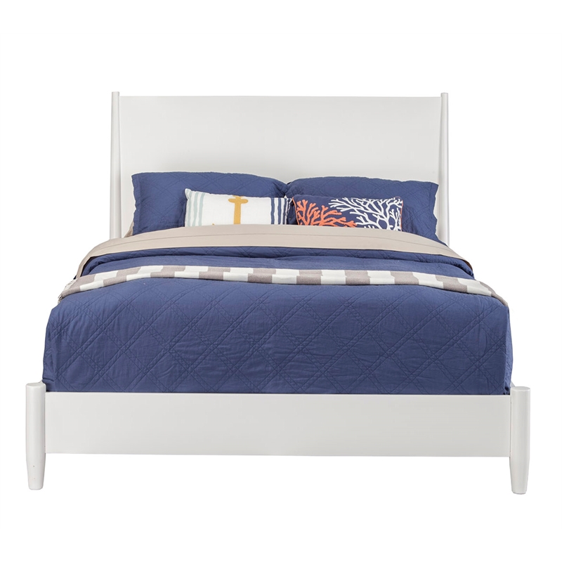 Pemberly Row Mid Century Modern Queen Panel Bed in White Wood Finish