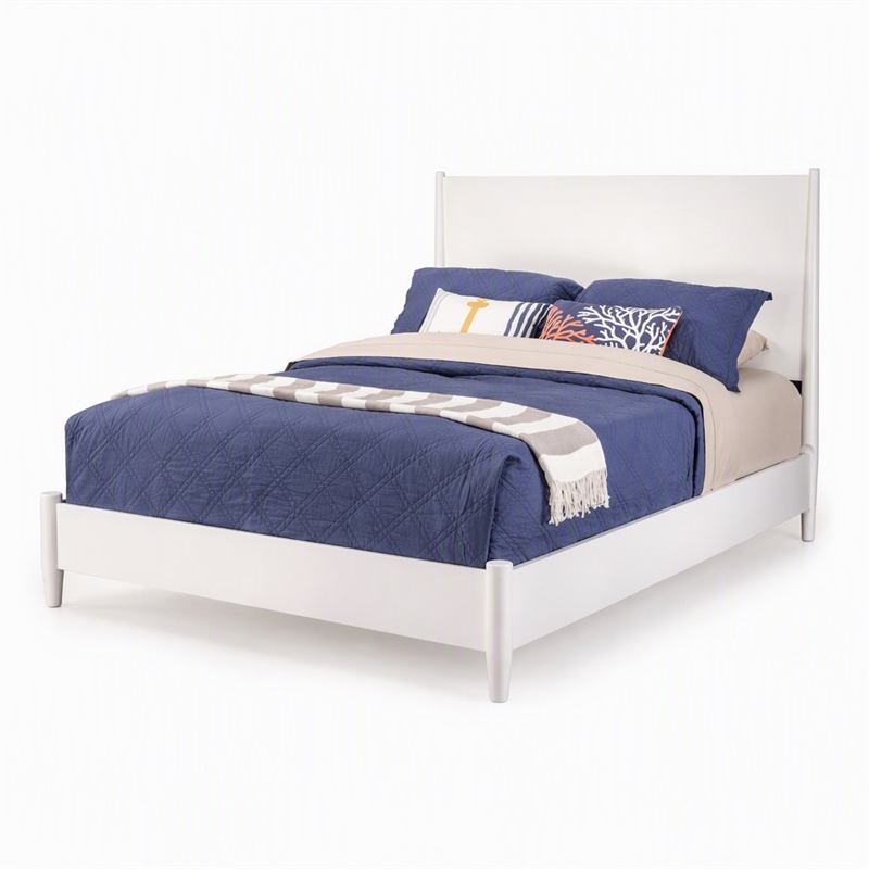 Pemberly Row Mid Century Modern Queen Panel Bed in White Wood Finish