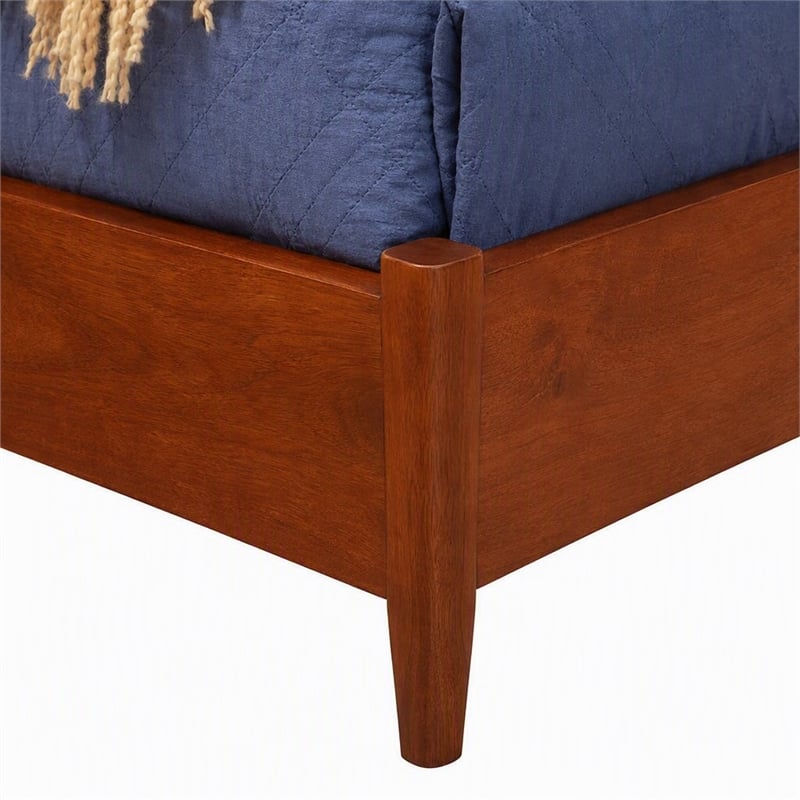 Pemberly Row Mid Century Queen Wood Panel Bed in Acorn Brown Finish