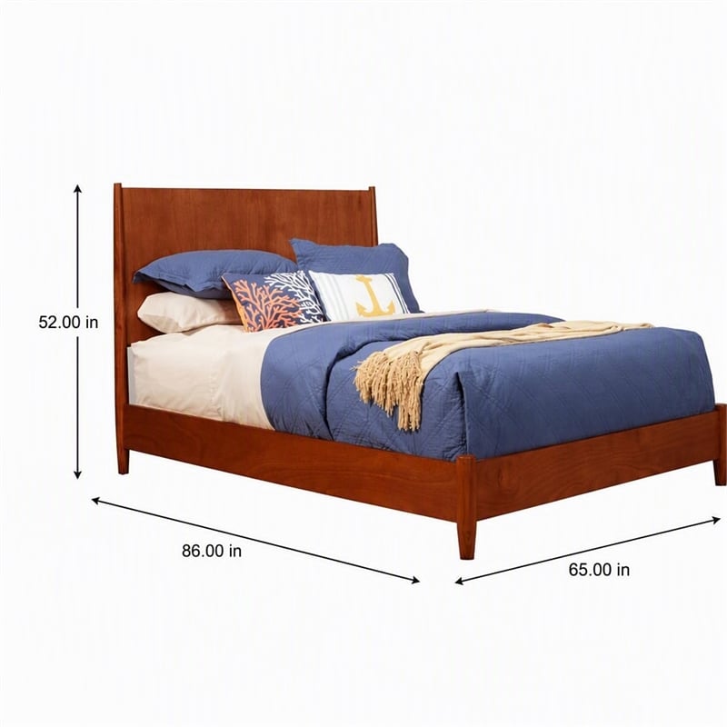 Pemberly Row Mid Century Queen Wood Panel Bed in Acorn Brown Finish