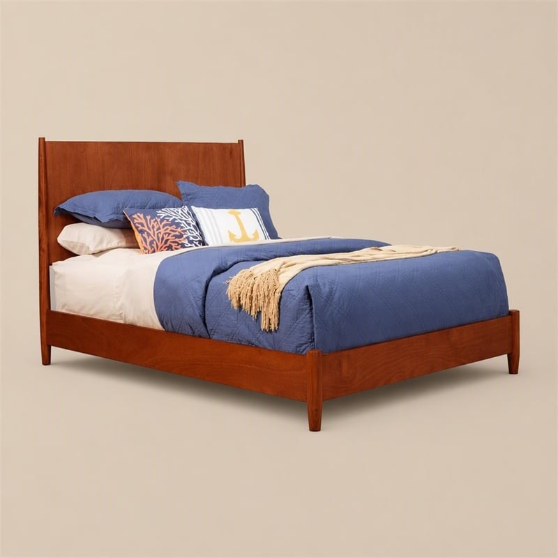 Pemberly Row King Wood Panel Bed in Mid Century Acorn Brown Finish