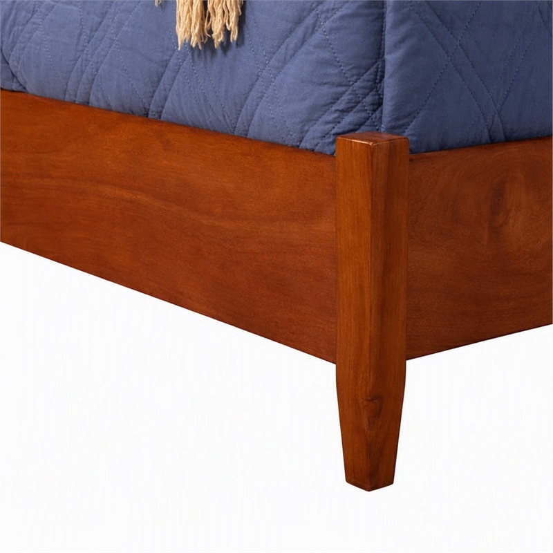 Pemberly Row Mid Century Full Size Wood Panel Bed in Acorn Brown Finish