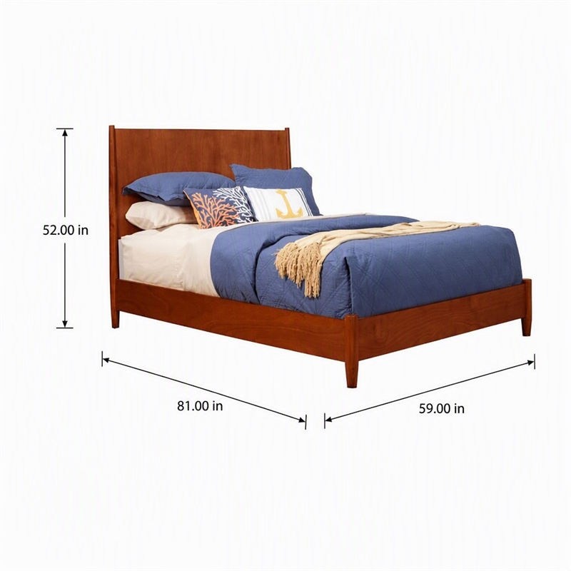 Pemberly Row Mid Century Full Size Wood Panel Bed in Acorn Brown Finish