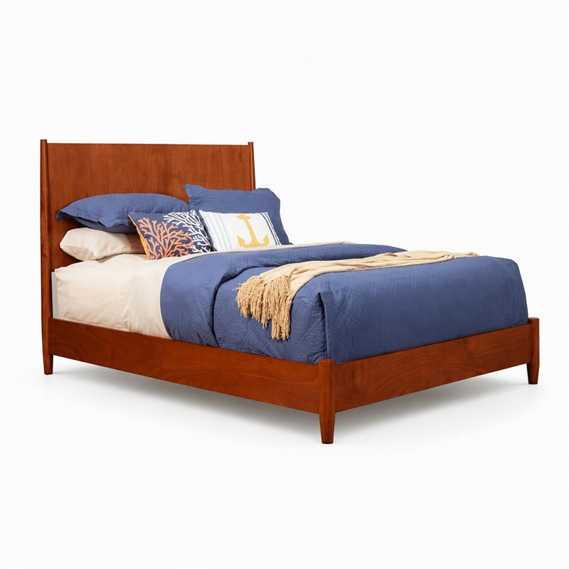 Pemberly Row Mid Century Full Size Wood Panel Bed in Acorn Brown Finish