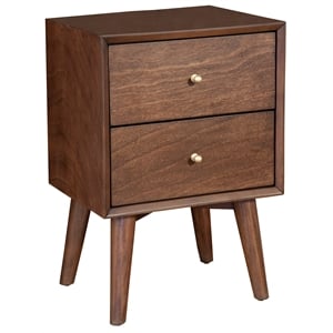 Pemberly Row Mid Century Walnut 2 Drawer Nightstand with Felt-Lined Storage